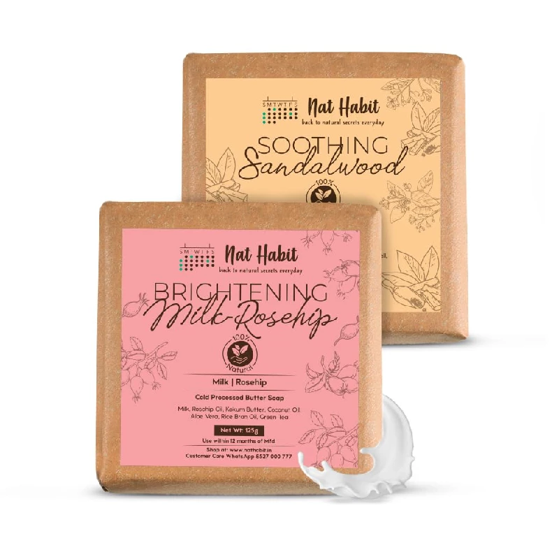 Nat Habit Brightening Milk-Rosehip & Soothing Sandalwood Butter Bath Soap, 250 g-1.webp